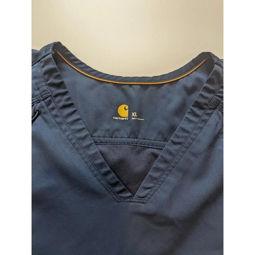 Carhartt XL Navy Woman's Scrubs Nurse Top Short Sleeve Shirt